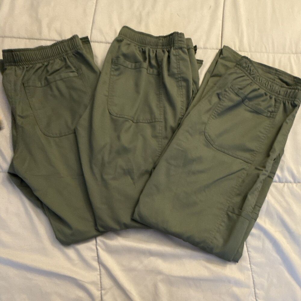 Cherokee Workwear Women’s Scrub Medical Pants Petite XS Olive Green 3 pack
